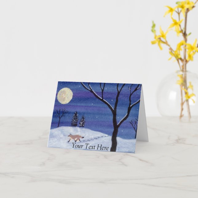 Full Moon Fox Card (Yellow Flower)