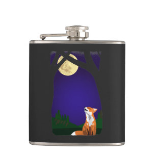 Full moon fox hip flask