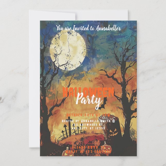 Full Moon Graveyard Halloween Party Invitation (Front)