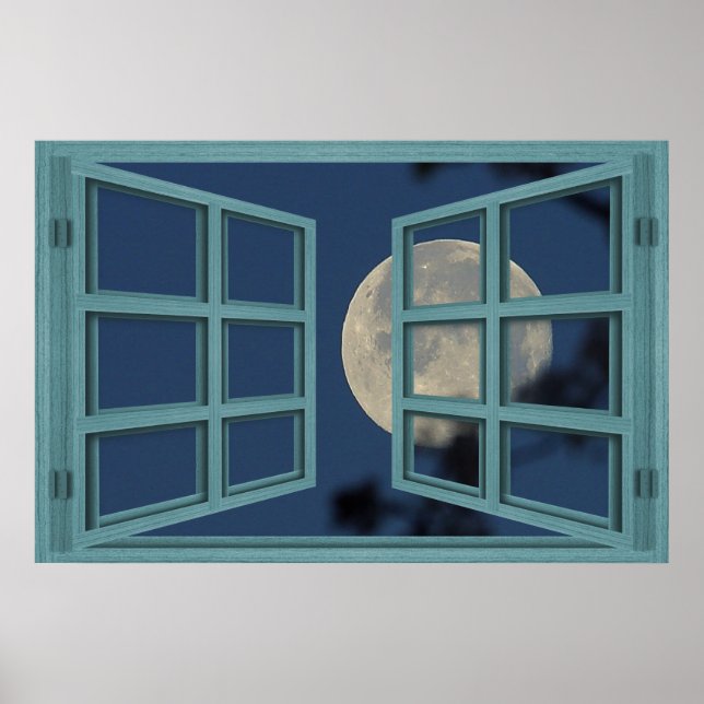 Full Moon Green 6 Pane Open Window Poster (Front)