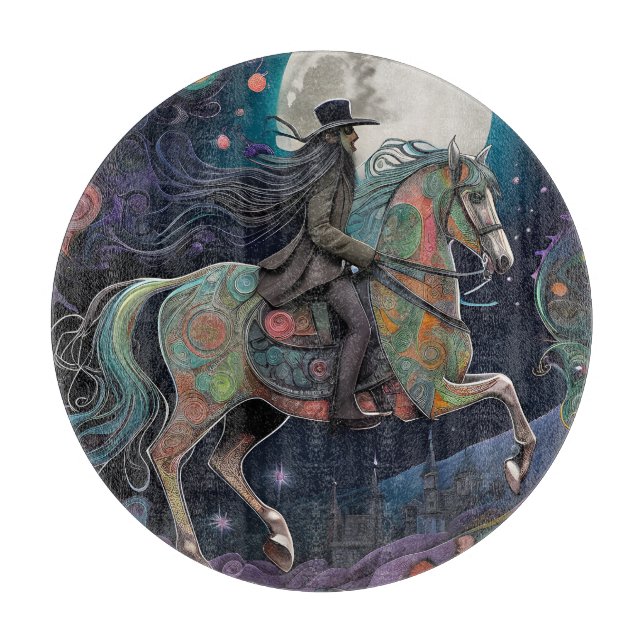 Full Moon Halloween Horseback Rider Cutting Board (Front)