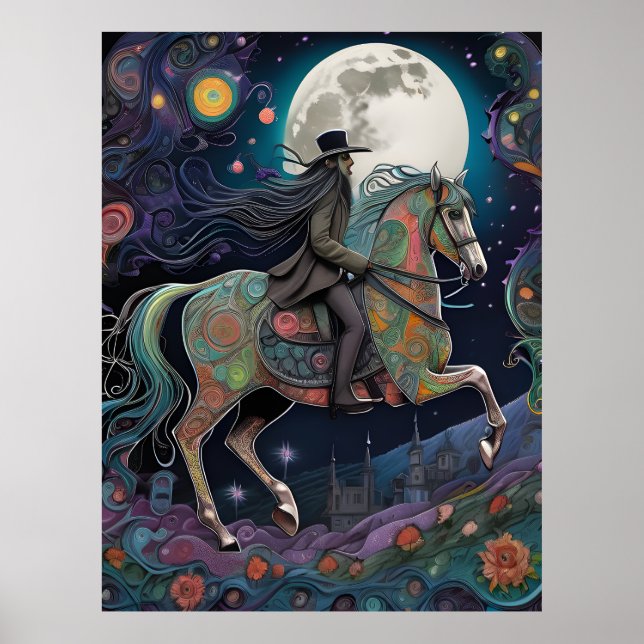 Full Moon Halloween Horseback Rider Poster (Front)