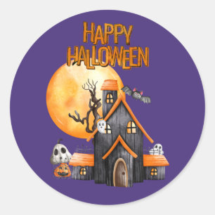 Full Moon Happy Halloween Classic Round Sticker