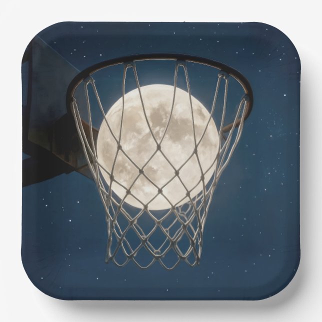 Full Moon In a Basketball Net Paper Plate (Front)