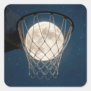 Full Moon In a Basketball Net Square Sticker