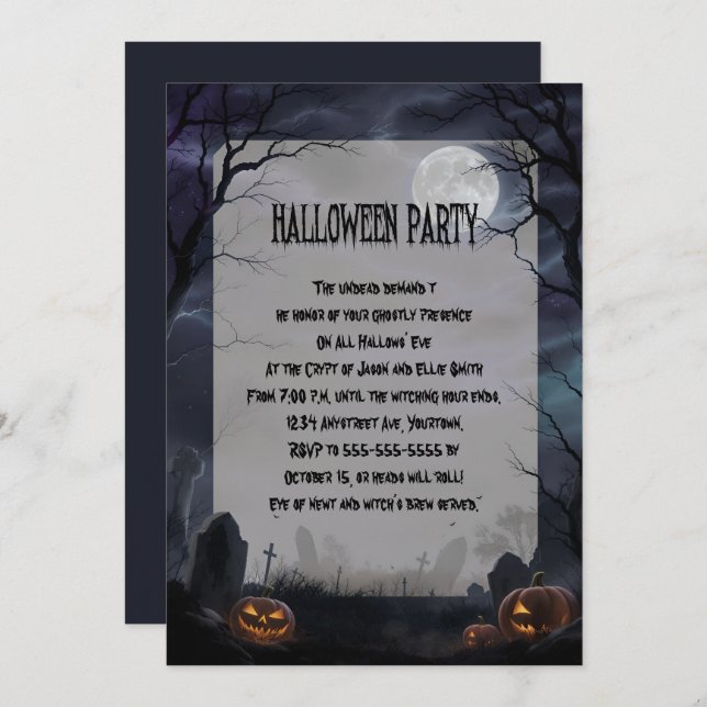 Full Moon in a Graveyard Halloween Party Invitation (Front/Back)