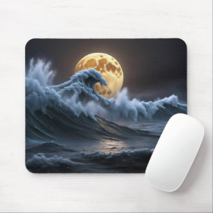 Full Moon In Ocean Wave Mouse Mat