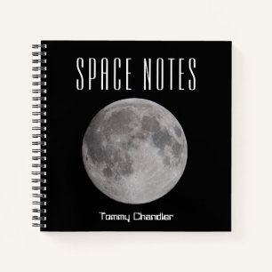 Full Moon in Space Theme Notebook with Name
