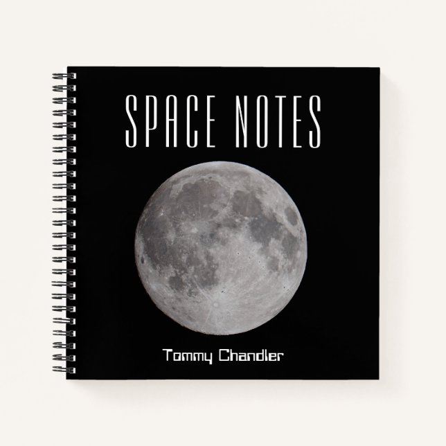Full Moon in Space Theme Notebook with Name (Front)