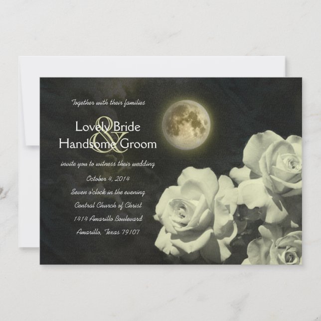 Full Moon Ivory Ghost Roses Wedding Invitation (Front)