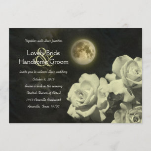 Full Moon Ivory Ghost Roses Wedding Invitation