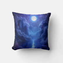 “Full Moon Lake Throw Pillow - Serene Nature