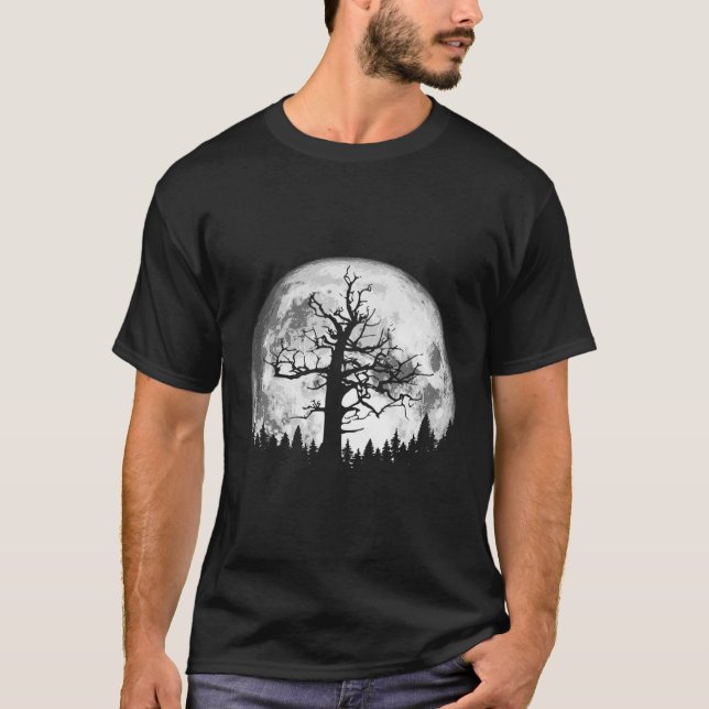 Full Moon Minimalist Creepy Tree T-Shirt (Front)