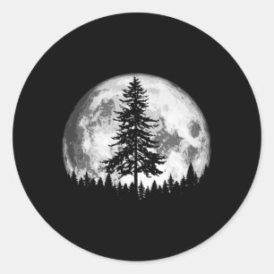 Full Moon Minimalist E Tree Classic Round Sticker