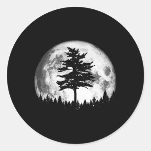 Full Moon Minimalist E Tree Classic Round Sticker