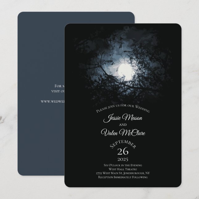 Full Moon Moonlight Night Gothic Wedding Invitation (Front/Back)