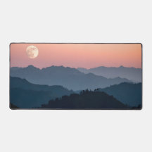 Full Moon Mountain Desk Mat – Sunset Sky, Tranquil