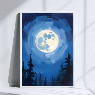 Full Moon   Night Sky Forest Watercolor Painting Poster