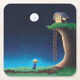 Full Moon Night Sky Square Paper Coaster