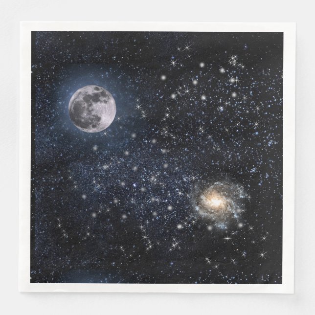 Full Moon Night Sky Stars Outer Space  Napkin (Front)