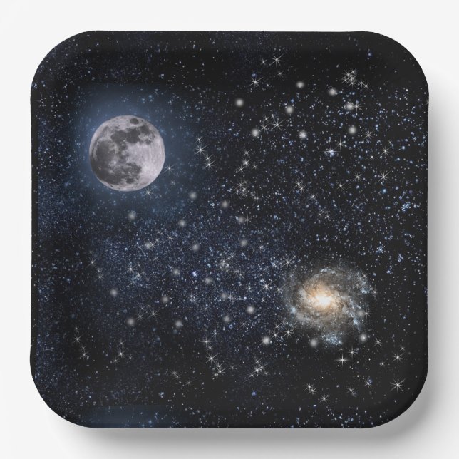 Full Moon Night Sky Stars Outer Space  Paper Dinne Paper Plate (Front)