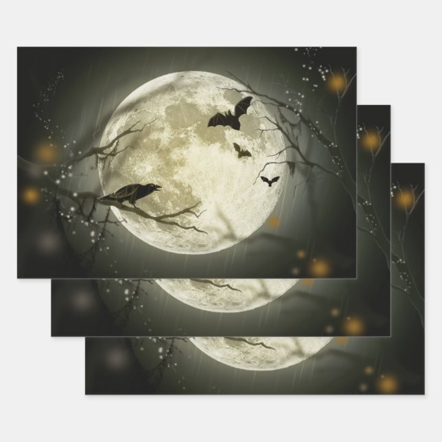 Full Moon on Halloween Wrapping Paper Sheet (Set)