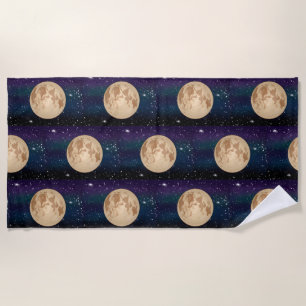Full Moon on Starry Night Hand Drawn Beach Towel