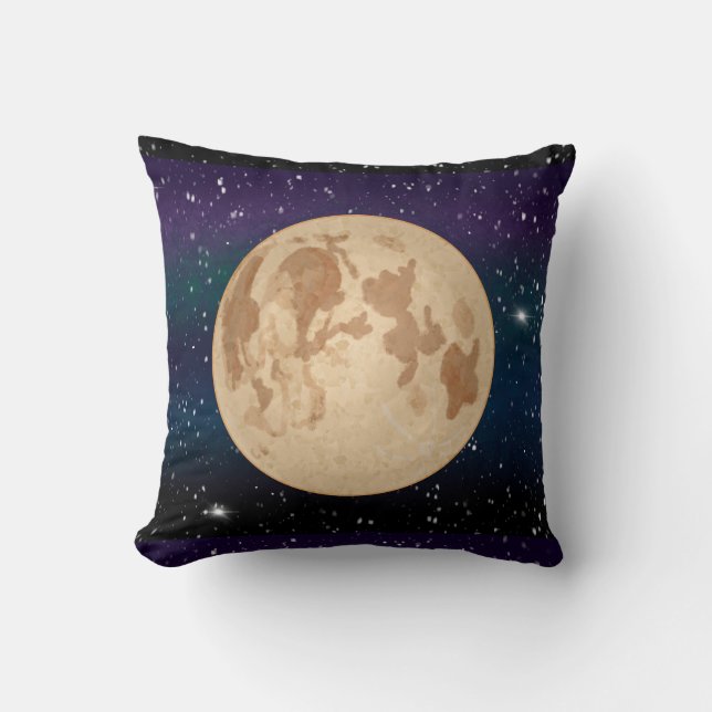 Full Moon on Starry Night Hand Drawn  Cushion (Front)