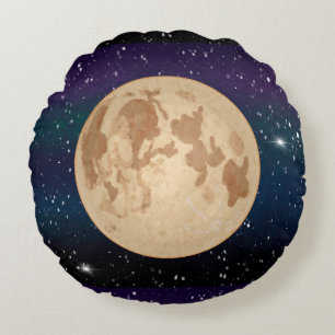 Full Moon on Starry Night Hand Drawn Round Cushion