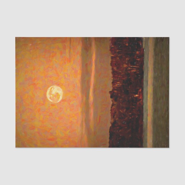 Full Moon Orange Sunset Beach Painted Art Tissue Paper (Front)