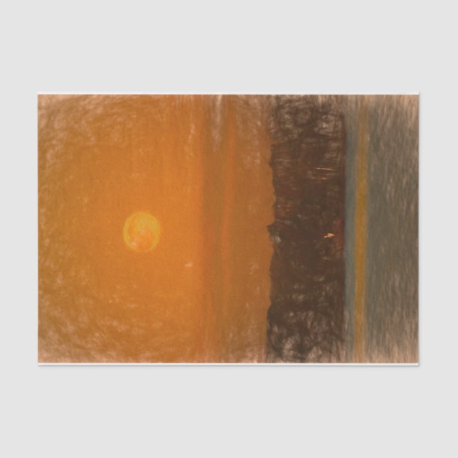 Full Moon Orange Sunset Beach Sketch Art Tissue Paper (Front)