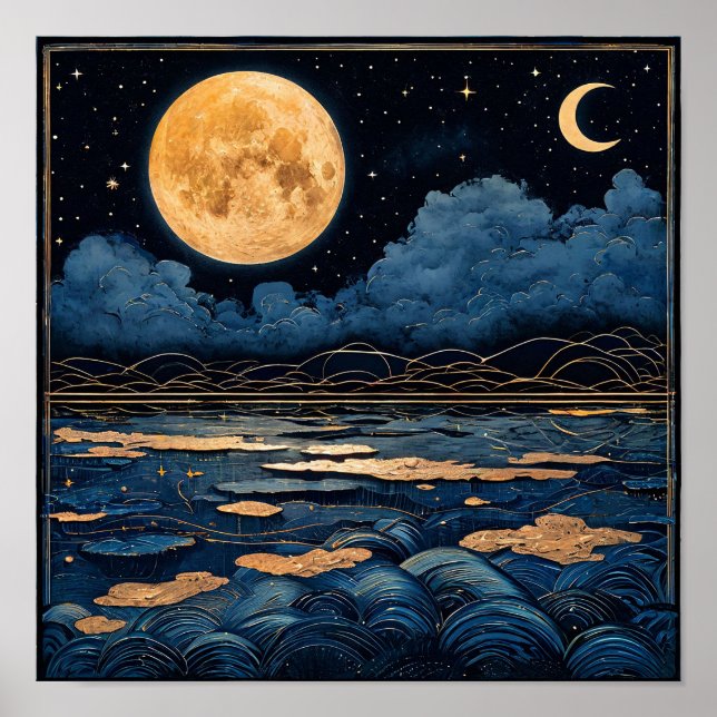 Full moon over a lake poster (Front)