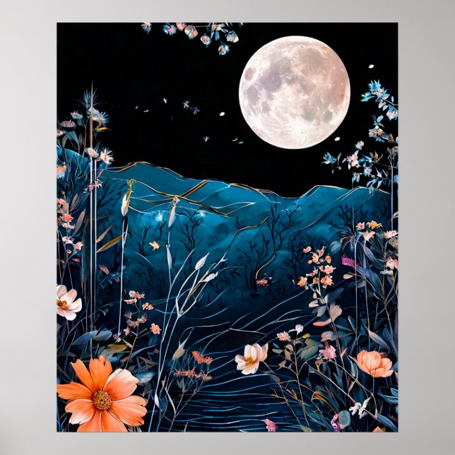 Full moon over a lake poster (Front)