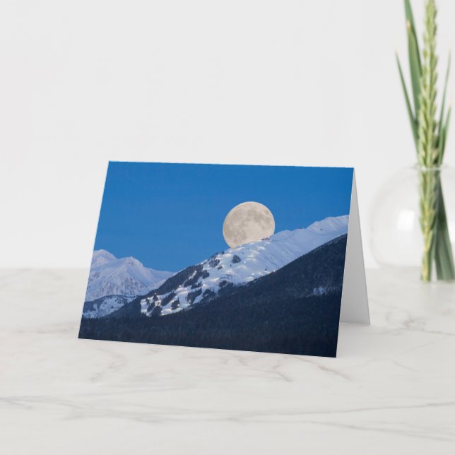 Full Moon Over Alyeska Ski Resort, Alaska Card (Front)