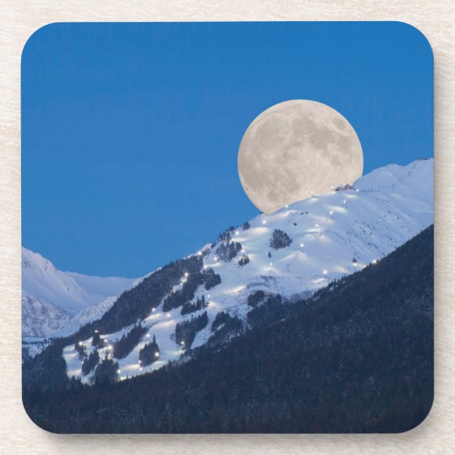 Full Moon Over Alyeska Ski Resort, Alaska Coaster (Front)