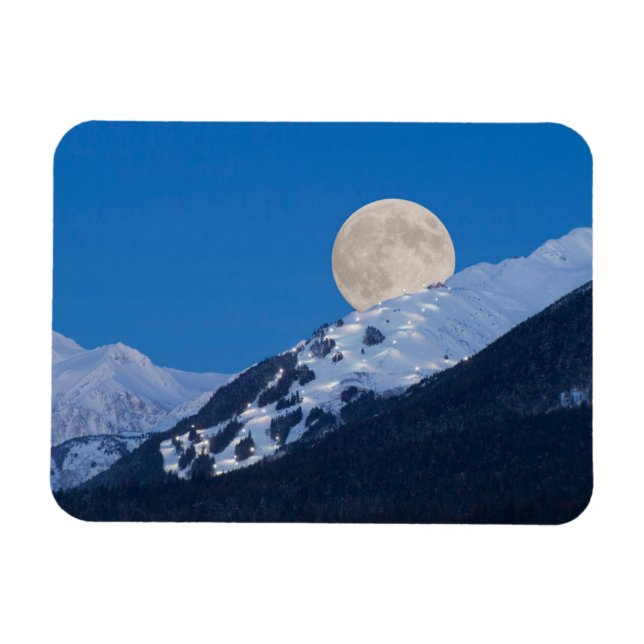 Full Moon Over Alyeska Ski Resort, Alaska Magnet (Horizontal)