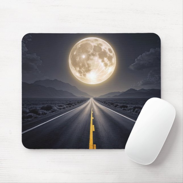 Full Moon Over Highway Mouse Mat (With Mouse)