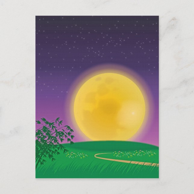 Full Moon over Hill Landscape with Starry Sky Postcard (Front)