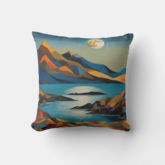 Full Moon Over Mountains And Lake Cushion (Front)