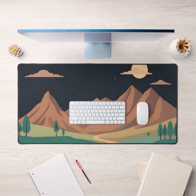 Full Moon Over Mountains Desk Mat – Minimalist Nat (Office 1)