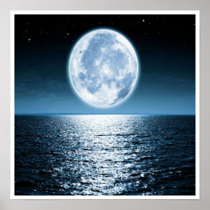 Full Moon Over Ocean  Poster