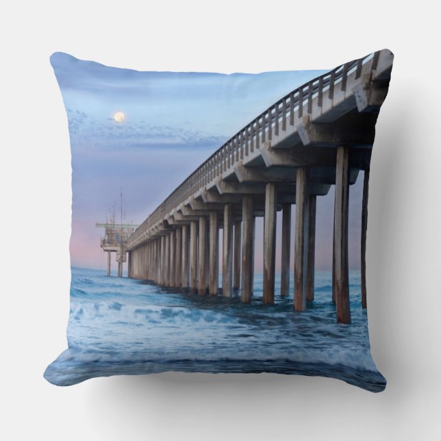 Full moon over pier, California Cushion (Front)