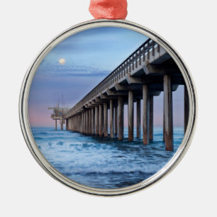 Full moon over pier, California Metal Tree Decoration
