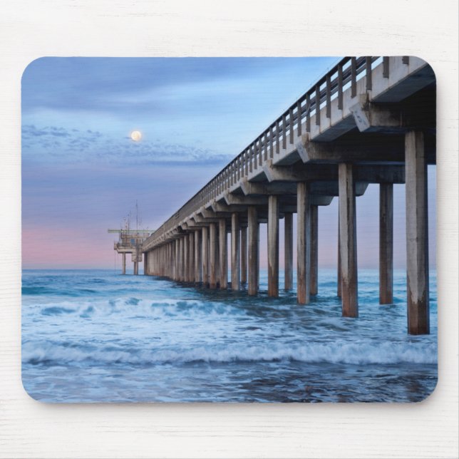 Full moon over pier, California Mouse Mat (Front)