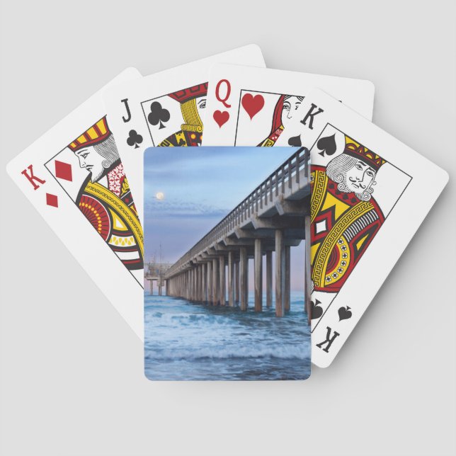Full moon over pier, California Playing Cards (Back)