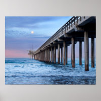 Full moon over pier, California