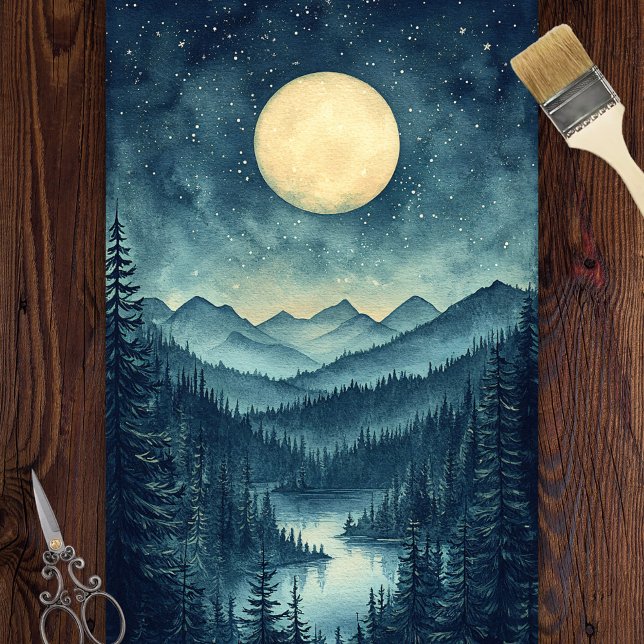 Full Moon Over Scenic Mountain Landscape Decoupage Tissue Paper (Creator Uploaded)