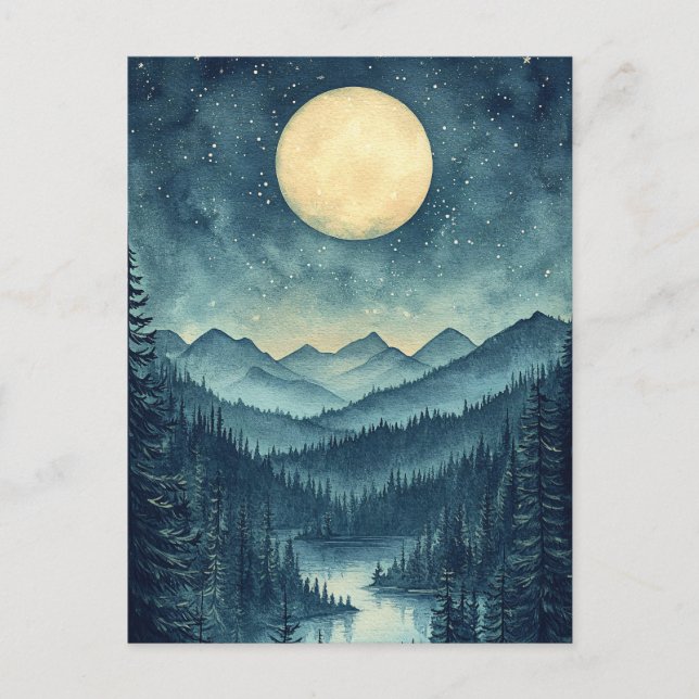 Full Moon Over Scenic Mountain Landscape Postcard (Front)