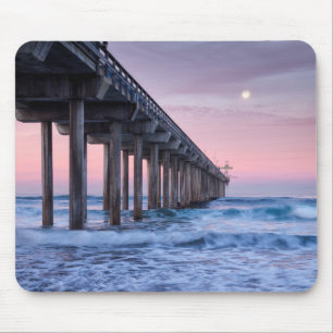 Full Moon Over Scripps Pier Mouse Mat
