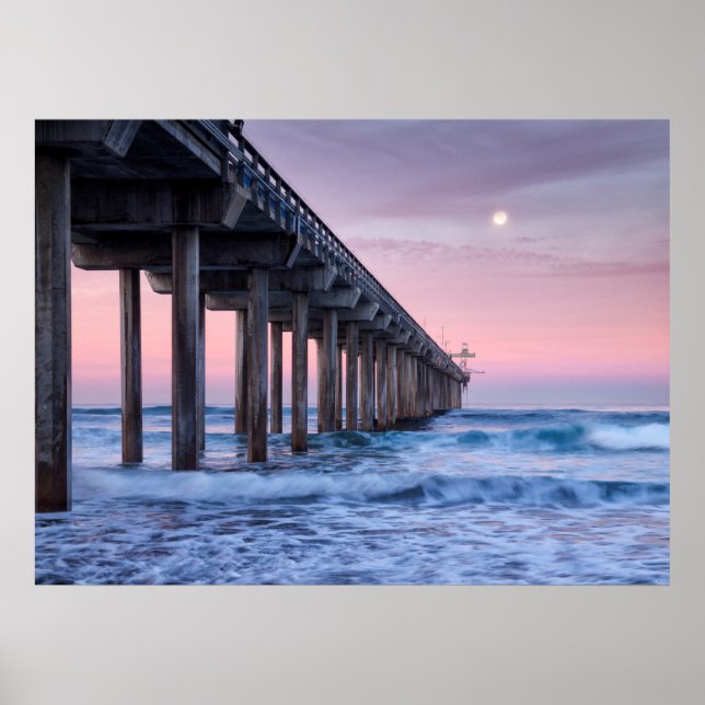 Full Moon Over Scripps Pier Poster (Front)